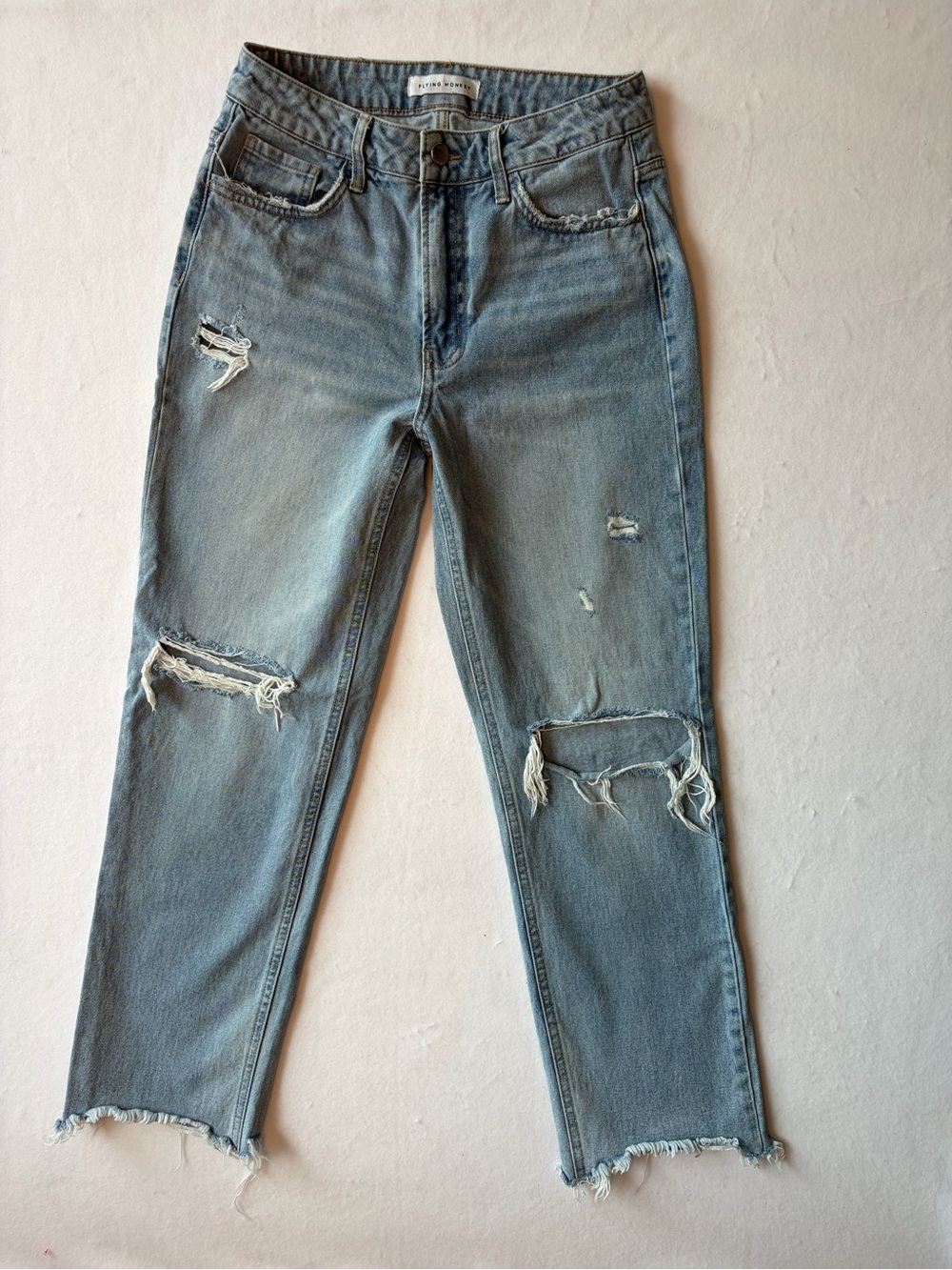 Flying Monkey Light Blue Distressed High Rise Straight Leg Jeans
